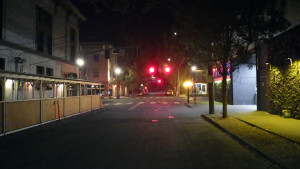 Outside the KBOO studios at 3am