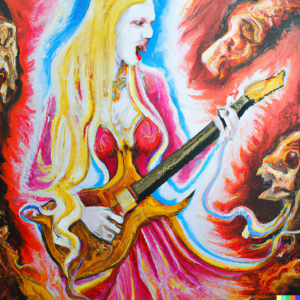 Goddess Obscura #10 AI Generated image of a goddess playing electric guitar