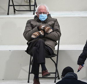 Bernie Sanders at inauguration with mittens Bernie Sanders at inauguration with mittens