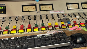 A close-up of the KBOO studio board