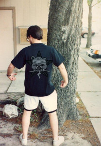 A picture of a young Russell with the Self Help Radio logo on his shirt.