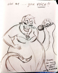 Guest book illustration by Kathy Zielinski Animator Kathy Zielinski visits KBOO and adds an illustration to the Words and Pictures guest book
